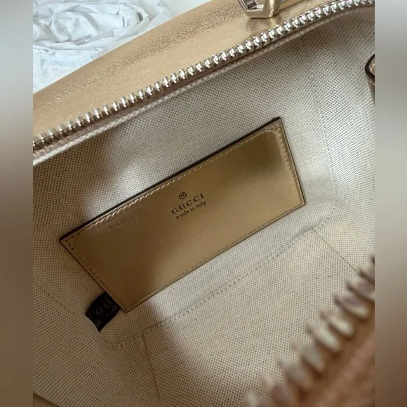 Gucci Blondie Gold Leather Top Handle Bag Rare Metallic Nappa - Picture 11 of 11